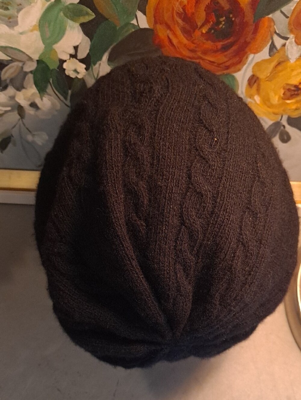Portolano Italian Made Black 100% Cashmere Cable Knit Slouchy Beanie - Picture 3 of 7